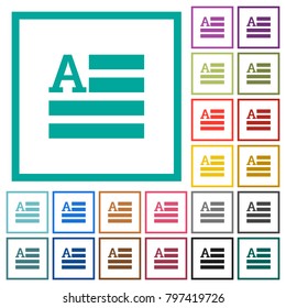 Text initials flat color icons with quadrant frames on white background