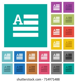 Text initials multi colored flat icons on plain square backgrounds. Included white and darker icon variations for hover or active effects.