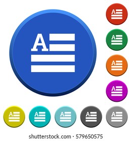 Text initials round color beveled buttons with smooth surfaces and flat white icons