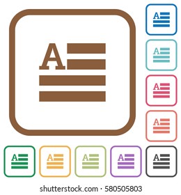 Text initials simple icons in color rounded square frames on white background