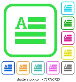 Text initials vivid colored flat icons in curved borders on white background