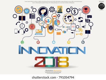  Text  Innovation 2018 - modern Idea and Concept Vector illustration Business Infographic template with  icon various.