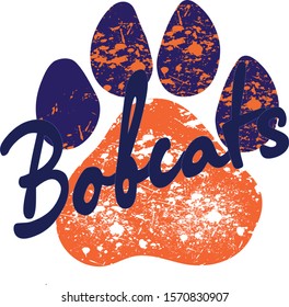 Text Inscription Bobcats. Cat Paw Print