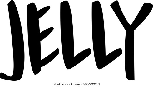 text - ''jelly'' Lettering designs for print and web projects. Banners, stickers, packaging. Food shop background. Modern calligraphy and hand lettering.