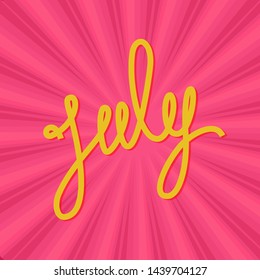 Text July on Pink Background, Retro Sunburst, Vector Illustration