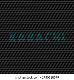 text "Karachi" airport departure notice in blue color on black background, editable vector