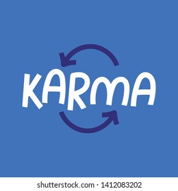 Text karma and arrows. Sticker vector for social media post. Hand drawn illustration design. Comics style, for poster, t shirt print, card, wallpaper, video or blog cover