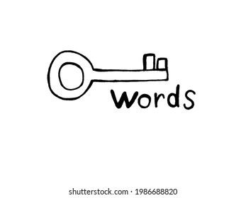 text and key on a white background. Doodles