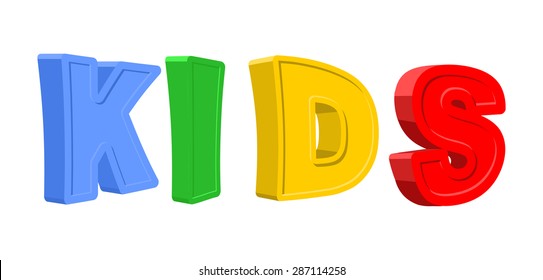 Text KIDS of colorful cartoon characters. Vector illustration