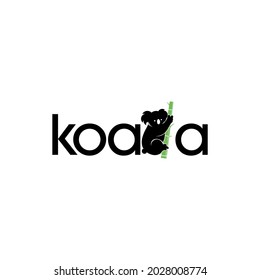 text koala logo vector illustration, koala perched