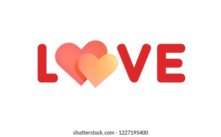 Text label with image of love, red pair of Hearts with text isolated on white background - Vector Illustration.