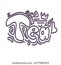 Text label for Tea. Doodle hand draw style.