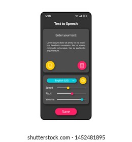 Text language recognizer smartphone interface vector template. Mobile app page color design layout. Text to speech converter screen. Flat UI for application. Print messages transformer phone display