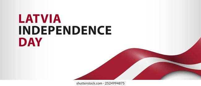 Text Latvia Independence Day and Latvian flag on white background, simple minimalist banner design.