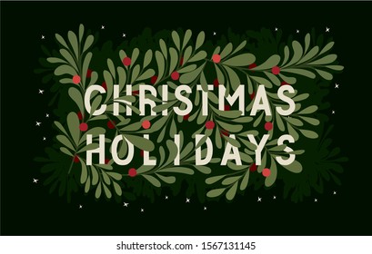 Text with leaves design, Merry christmas season decoration card invitation celebration and holiday theme Vector illustration