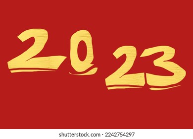 Text lettering 2023 bright yellow color style. isolated red background. Vector illustration