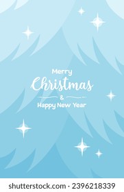 Text and lights on the background of a blue Christmas tree branches. Christmas greeting card. Flat vector illustration