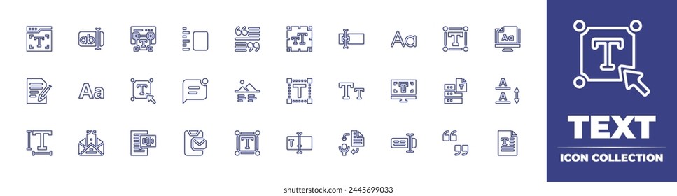 Text line icon collection. Editable stroke. Vector illustration. Containing email marketing, email, text to speech, text, editor, text box, message, size, image, typography, rename.