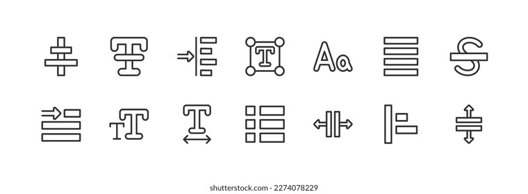 text line icon set with editable stroke. Outline collection of vector objects. Premium icon pack