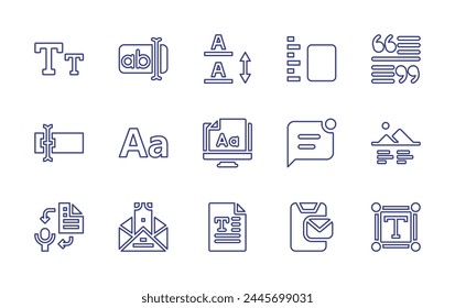 Text line icon set. Editable stroke. Vector illustration. Containing email marketing, email, text to speech, box, text, message, size, typography, image, rename, text area, line spacing.