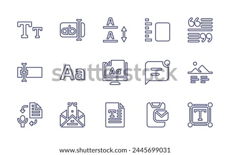 Text line icon set. Editable stroke. Vector illustration. Containing email marketing, email, text to speech, box, text, message, size, typography, image, rename, text area, line spacing.