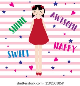 text line pattern girl tee illustration art vector 