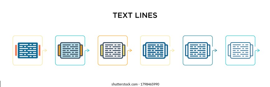 Text lines vector icon in 6 different modern styles. Black, two colored text lines icons designed in filled, outline, line and stroke style. Vector illustration can be used for web, mobile, ui