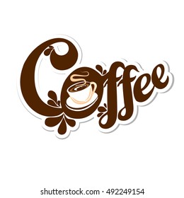 Text logo with a cup of coffee, isolated on white background
