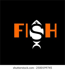 Text logo design "Fish" with fish illustration on letter S.