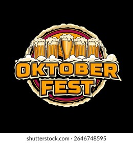Logotipo de texto para o evento do festival Oktoberfest com texto editável e ilustração de cerveja