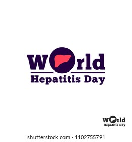 Text logo, world hepatitis day, silhouette of cookies inside the circle, blue, red, white, vector illusion