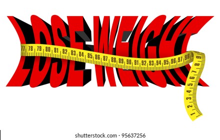 Text Lose Weight With Tape Measure, Isolated Over White