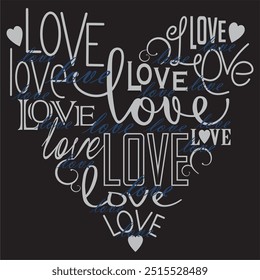 text and love arranged in heart shape