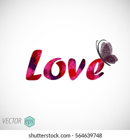 Text love with a butterfly