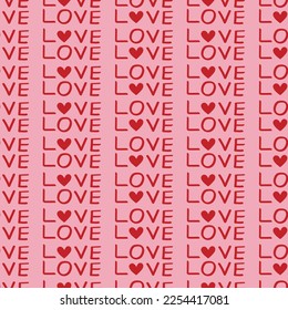 Text Love cute Seamless pattern, love design on red background, Valentine's day Texture
