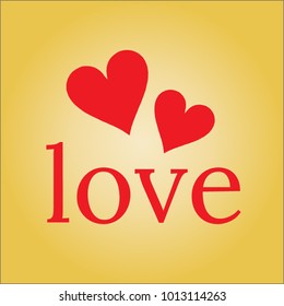 TEXT LOVE AND HEARTS ON A GOLDEN BACKGROUND