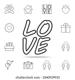 text love icon. Set of Love element icons. Premium quality graphic design. Signs, outline symbols collection icon for websites, web design, mobile app on white background