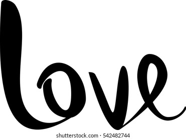 text - ''love ''  Lovely text. Romantic type.  Modern brush calligraphy. Handwritten ink lettering. Isolated on white background. Hand drawn lettering element for your design.