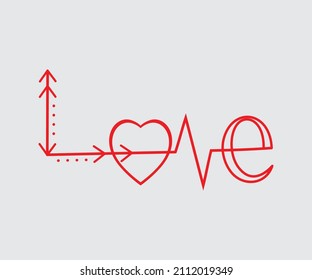 Text LOVE mit roten Buchstaben und Schatten, einzeln auf weißem Hintergrund. Vektorgrafik