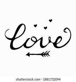 Text Love you hand drawn isolated on white background. Design element, greeting, bridal decor, poster or banner. 