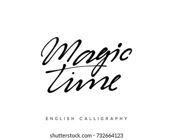 Text Magic time. Xmas hand drawn calligraphy lettering.