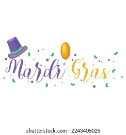 Text MARDI GRAS (Fat Tuesday) on white background