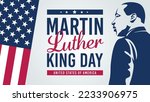 Text Martin Luther King Day on the background of black man and usa flag