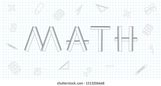 Text math composed of rulers vector. Math background illustration. Math symbols and school symbols.  