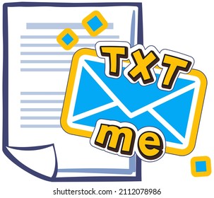 Escríbeme una pegatina en blanco con una hoja de papel. Sobre azul, símbolo de mensaje. Elementos para el habla, mensaje, red social, web. Sobre con carta y texto de inscripción me, pegatina de aplicación móvil