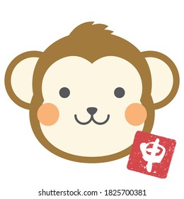 The text means "Monkey". Illustration of a Monkey. Face icon.
