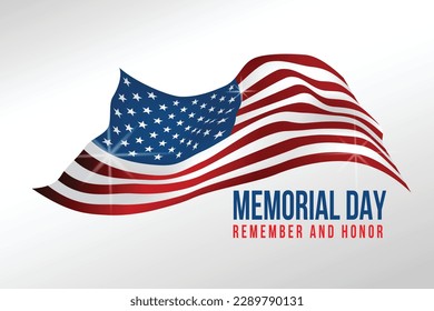 Text Memorial Day on American flag on white background. Vector illustrator