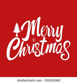 Text of Merry Christmas with decorative pine tree.