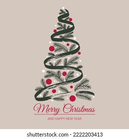 text merry christmas and happy new year new year tree in hand drawn style