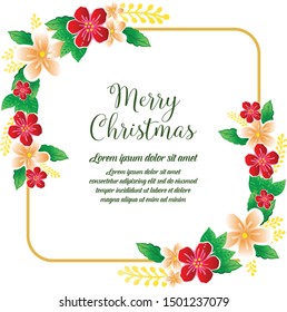 Text merry christmas, on white background, with art of colorful flower frame. Vector